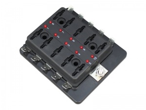 Standard Blade Fuse Box With Positive Busbar & LEDs - 10 Way