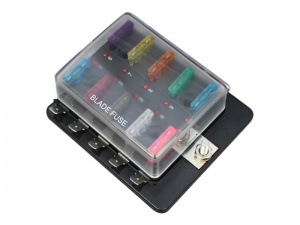 Standard Blade Fuse Box With Positive Busbar & LEDs - 10 Way