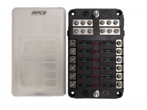 Ripca Standard Blade Fuse Box With Positive & Negative Busbars & LEDs - 12 Way