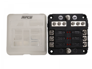 Ripca Standard Blade Fuse Box With Positive & Negative Busbars & LEDs - 6 Way