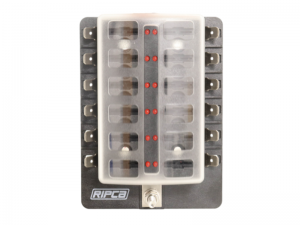 Standard Blade Fuse Box With Positive Busbar & LEDs - 12 Way