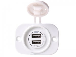 White Panel Mount Twin 4.8A USB Power Socket With Faceplate