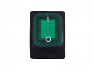 Waterproof ON/OFF Rectangular Rocker Switch With Illuminated Green Lens - 12V