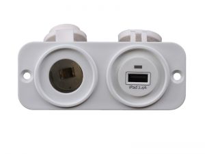 White Panel Mount 12V Socket and 2.4A USB Power Socket With Faceplate